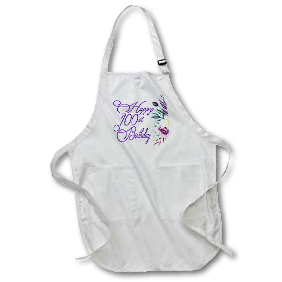 Apron - Happy 100th Birthday In Purple With Purple Flowers Birthdays