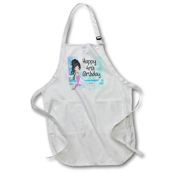 Apron - Happy 4rth Birthday With A Cute Dark Haired Mermaid In Pink Birthdays