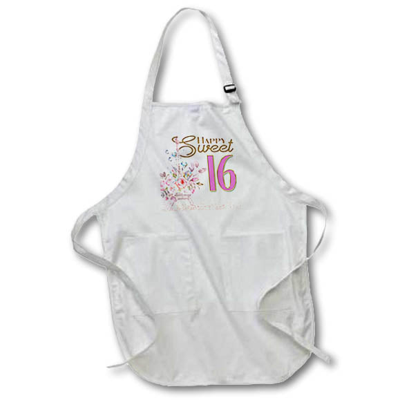 Apron - Happy Sweet 16 In Image Of Gold and Pink With A Floral Eiffel Tower Birthdays