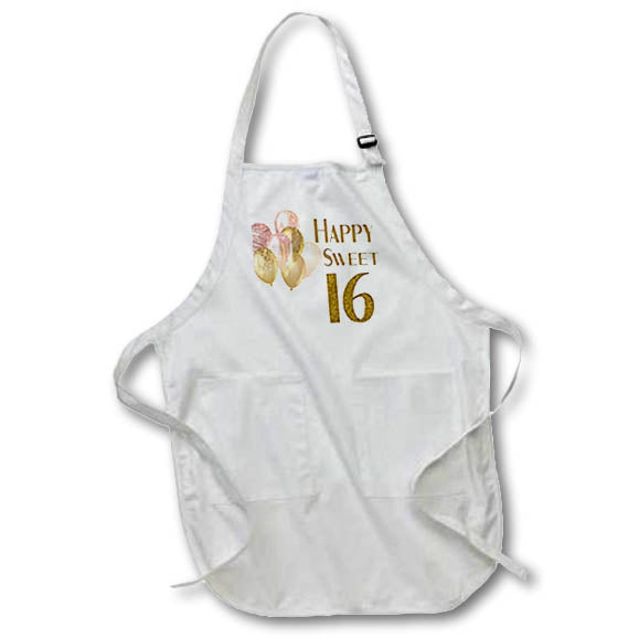 Apron - Happy Sweet 16 In Image Of Gold With Balloons Birthdays