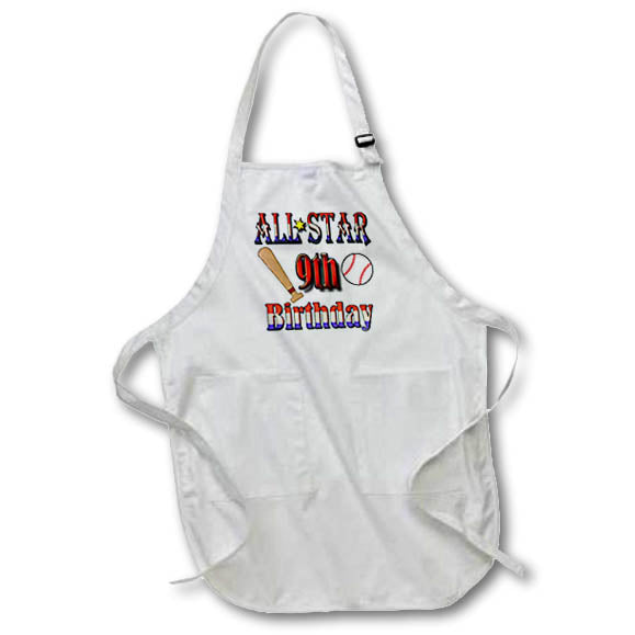 Apron - All Star 9th Birthday With A Baseball and Baseball Bat Birthdays