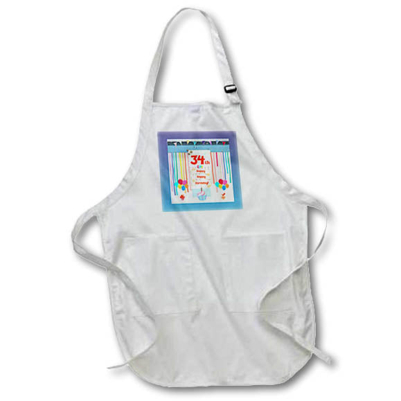 Apron - Image of 34th Birthday Tag, Cupcake, Candle, Balloons, Gifts, Streamer Birthday Design