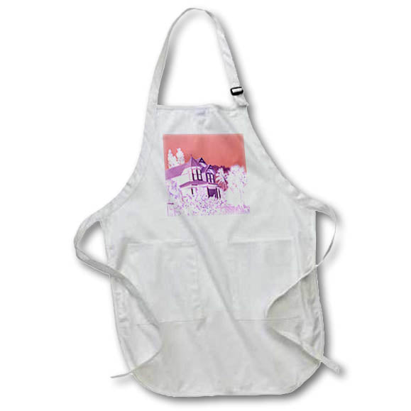 Apron - Image of Mansion On Captiva Beach In Violet With Peach Skies lens Art by Florene - Surreal Funky Color Photos