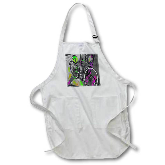 Apron - Image of Black White Bicycle With Lime And Fuchsia Ft Myers Beach lens Art by Florene - Surreal Funky Color Photos