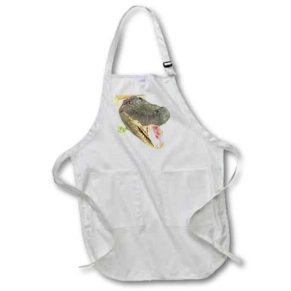 Apron - Image of Funny Alligator Head Holding Flower In Mouth lens Art by Florene - Surreal Funky Color Photos