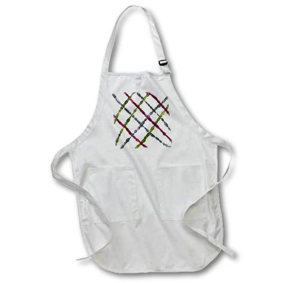 Apron - Image of Metallic Green Burgundy And Silver Modern Plaid lens Art by Florene - Minimalist And Modern