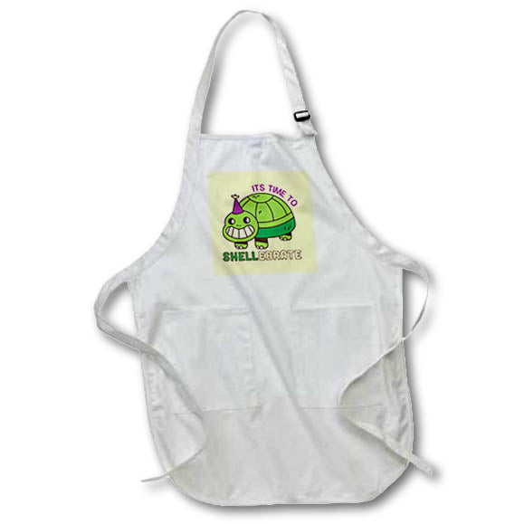 Apron - Cute Image of Turtle  with Text of Its Time To Shellebrate 3dRose-Funny Quotes