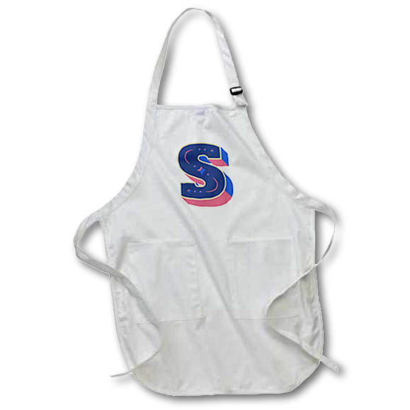 Apron - Personalized Initial Letter S 3D Blue Rosette - Personalized Initials