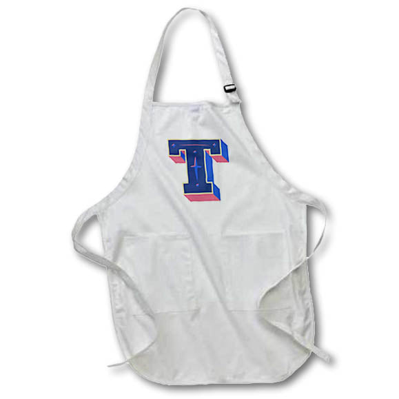 Apron - Personalized Initial Letter T 3D Blue Rosette - Personalized Initials