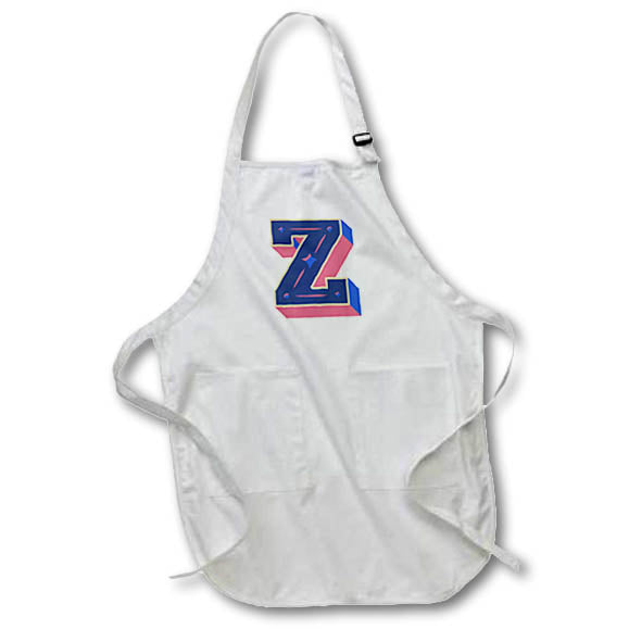 Apron - Personalized Initial Letter Z 3D Blue Rosette - Personalized Initials