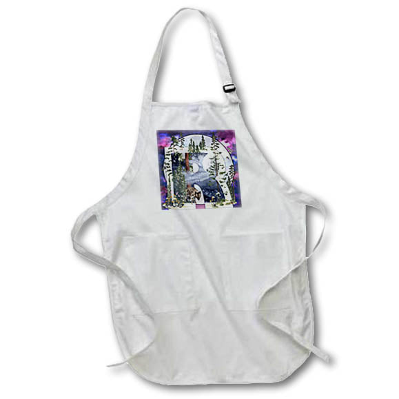 Apron - Unique Night Sky Forrest Animals Monogram Initial R Monograms