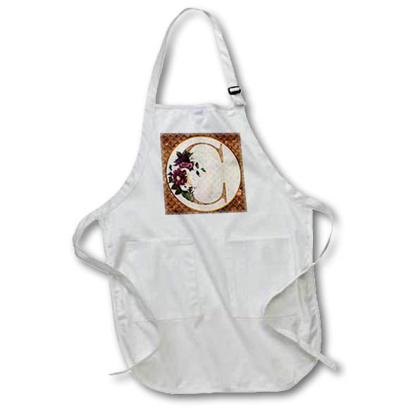 Apron - Pretty Image Of Copper Gold Pink Floral Monogram Initial C Monograms