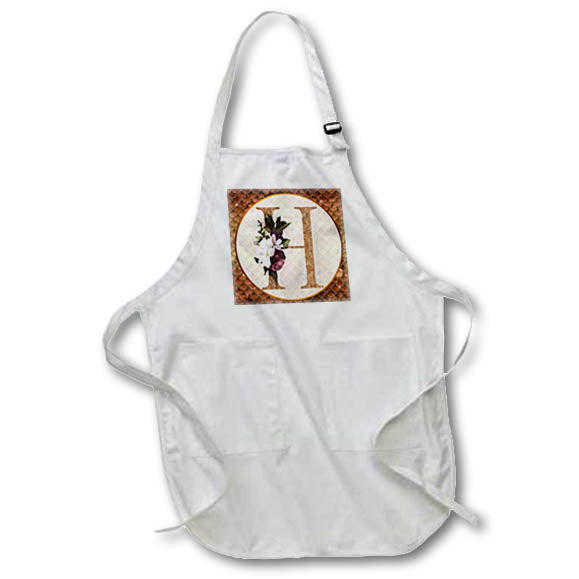 Apron - Pretty Image Of Copper Gold Pink Floral Monogram Initial H Monograms