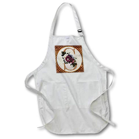 Apron - Pretty Image Of Copper Gold Pink Floral Monogram Initial S Monograms
