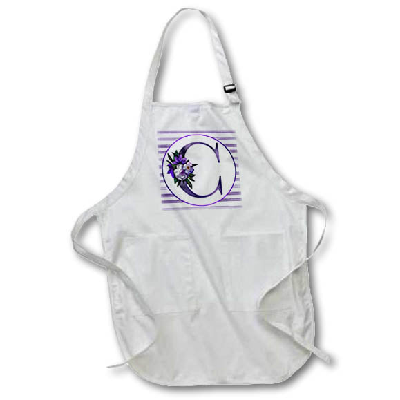 Apron - Pretty Purple Floral and Stripes Monogram Initial C Monograms