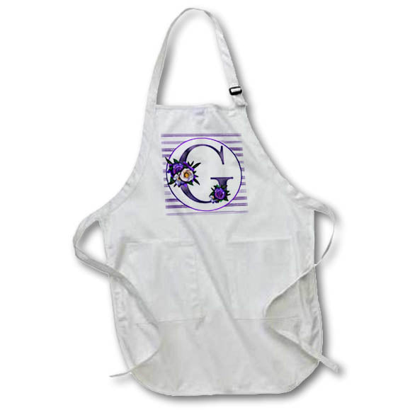 Apron - Pretty Purple Floral and Stripes Monogram Initial G Monograms