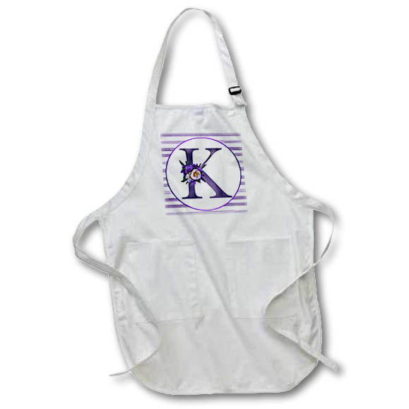 Apron - Pretty Purple Floral and Stripes Monogram Initial K Monograms