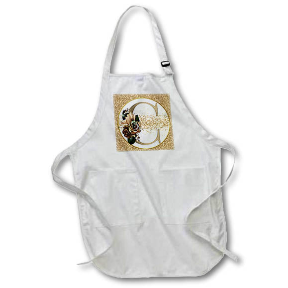 Apron - Glam Image Of Gold Image Of Glitter Floral Monogram Initial C Monograms