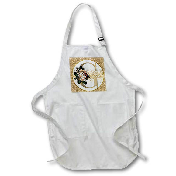 Apron - Glam Image Of Gold Image Of Glitter Floral Monogram Initial G Monograms