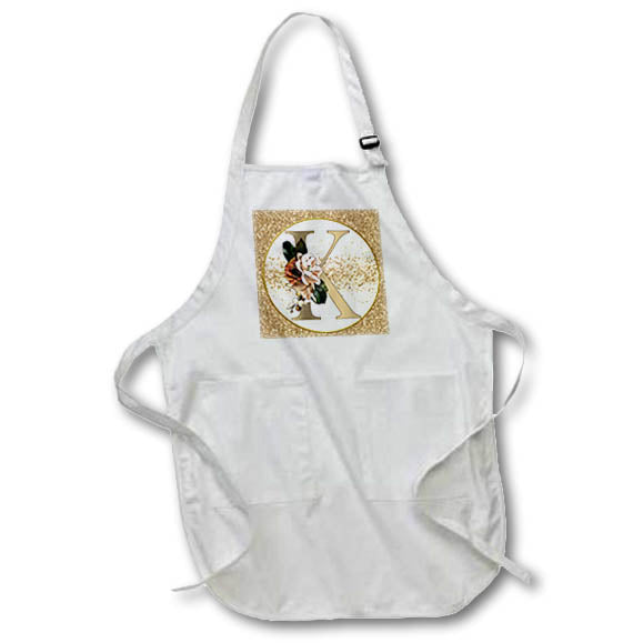 Apron - Glam Image Of Gold Image Of Glitter Floral Monogram Initial K Monograms