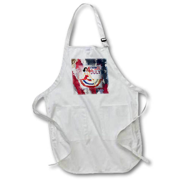 Apron - Image of Pinup Girl With July Fourth And Flag On Abstract USA Flag lens Art by Florene - Fourth Of July
