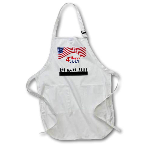 Apron - Image of Soldiers Stand Under Happy July Fourth With USA Flag lens Art by Florene - Fourth Of July