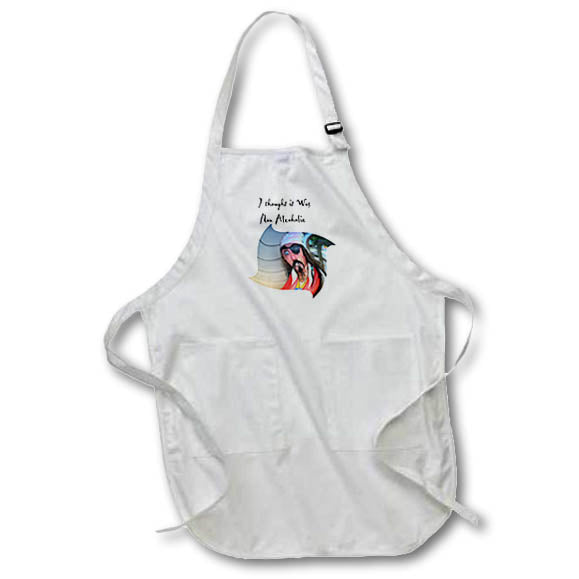 Apron - Image of Words I Thought it Was Non Alcoholic With Dizzy Pirate lens Art by Florene - Humor Weird