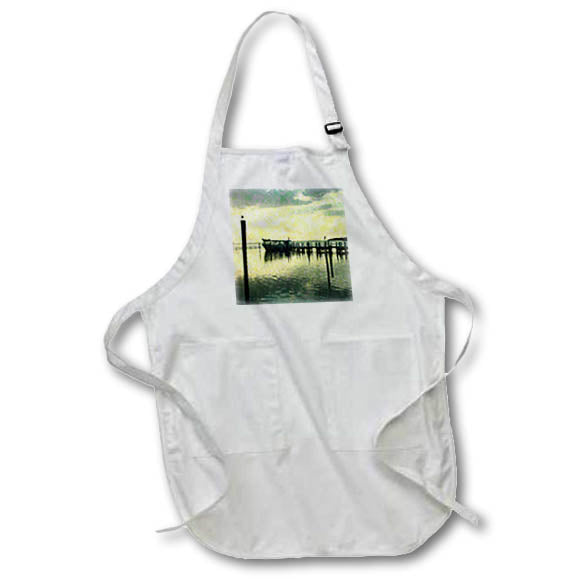 Apron - Image of Gray and Yellow Skies At Boat Dock in Island Florida lens Art by Florene - Sunset Impressions