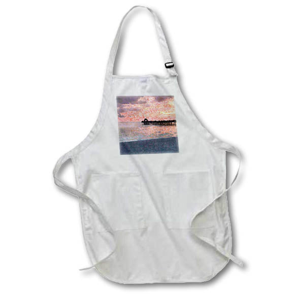 Apron - Image of Famous Naples Pier With Rose Clouds Reflecting Near Beach lens Art by Florene - Sunset Impressions