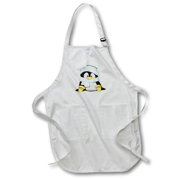 Apron - Cute Penguin In A Mint Green Winter Hat and Scarf Illustration Cute Illustrations