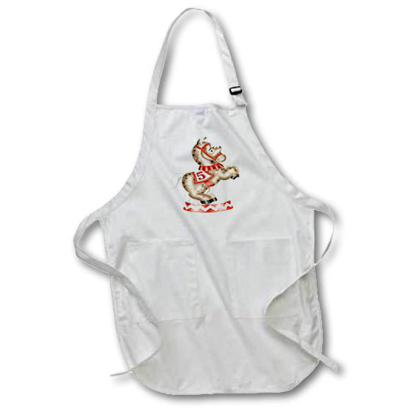 Apron - Cute Number Five Carousel Horse In Beige and Orange Illustration Cute Illustrations