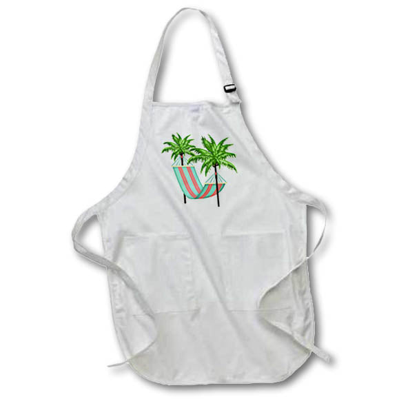 Apron - Orange and Mint Green Hammock Between Two Palm Trees Illustration Cute Illustrations