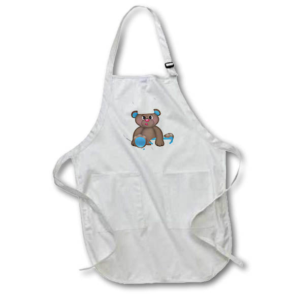 Apron - Cute Brown and Blue Chef Bear With A Cooking Pot Illustration Cute Illustrations