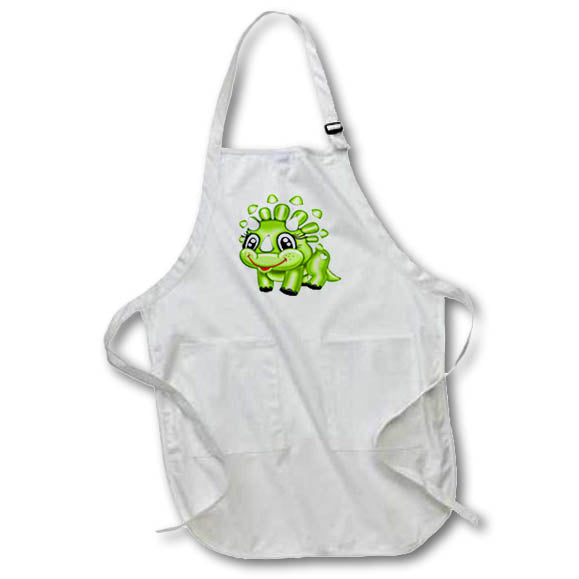 Apron - Cute Smiling Bright Green Dinosaur Illustration Cute Illustrations