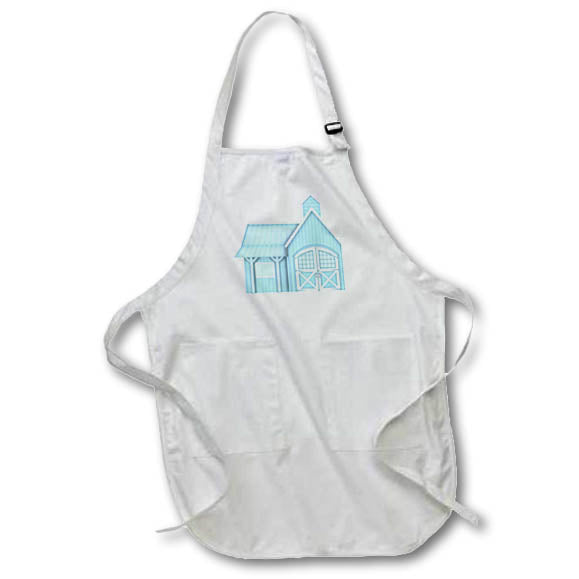 Apron - Cute Light Blue and White Horse Stable Illustration Cute Illustrations