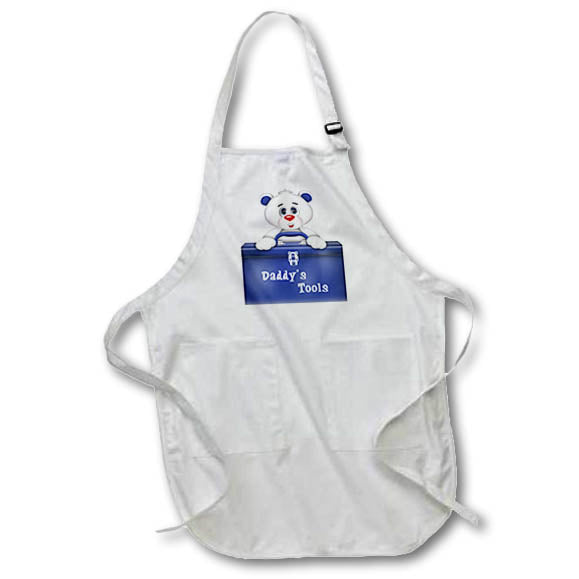 Apron - Cute White and Blue Child Bear With Daddys Toolbox Illustration Cute Illustrations