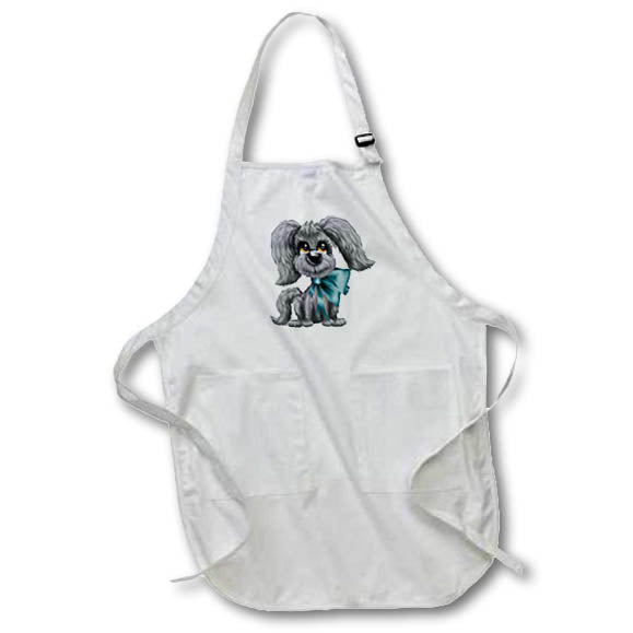 Apron - Cute Gray Glamour Dog With A Turquoise Bow Illustration Cute Illustrations