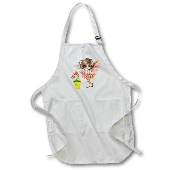 Apron - Cute Flower Brunette Fairy Girl With A Flower Pot Cute Illustrations