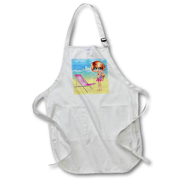 Apron - Cute Red Headed Glamour Beach Girl On The Beach Illustration Cute Illustrations