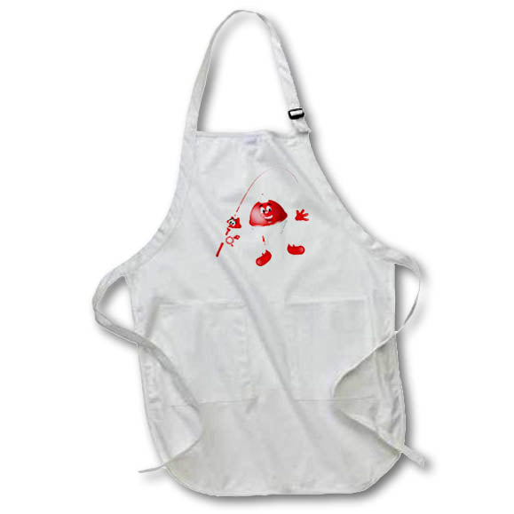 Apron - Cute Red and White Smiling Fish Float With Fishing Rod Illustration Cute Illustrations