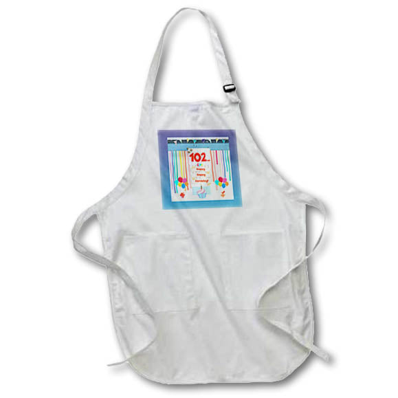 Apron - Image of 102nd Birthday Tag, Cupcake, Candle, Balloons, Gift, Streamer Birthday Design