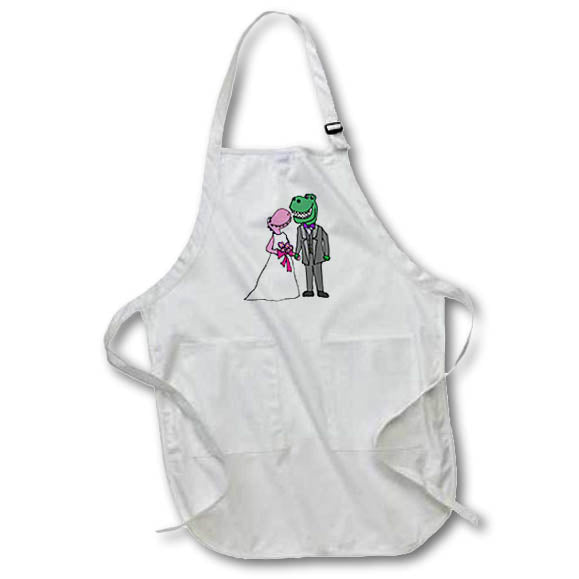 Apron - Funny Cute T-rex Dinosaurs Bride and Groom Wedding Old Age Wedding and Love