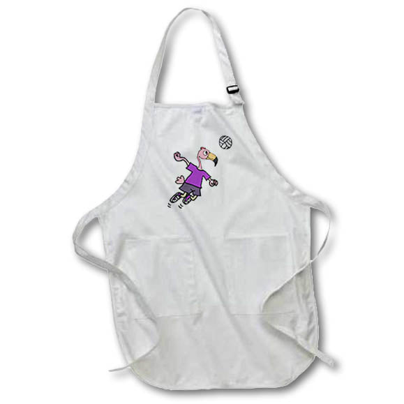 Apron - Funny Cute Pink Flamingo Bird Playing Volleyball Spike Sports Cartoon Sports and Hobbies