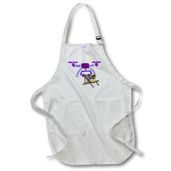 Apron - Funny Cute Drone carrying Pug Puppy Dog on Beach Chair Drone Satire Sports and Hobbies