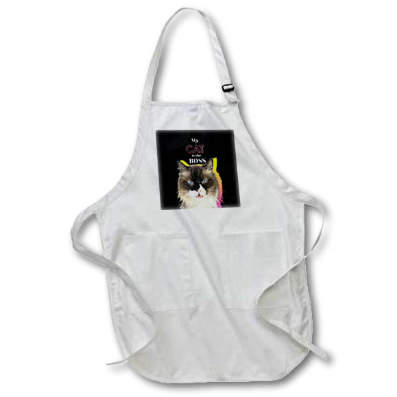 Apron - Cat Meowing With Black Background And Text Art - Animals