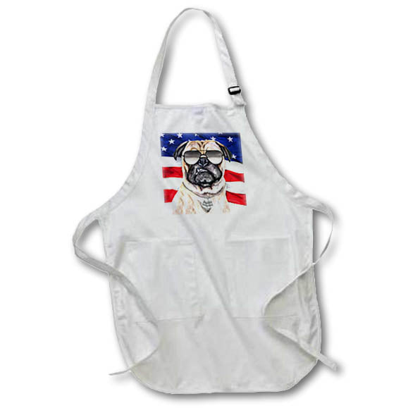 Apron - Patriotic Pug Dog with Veteran Dog Tags and USA Flag Patriotic