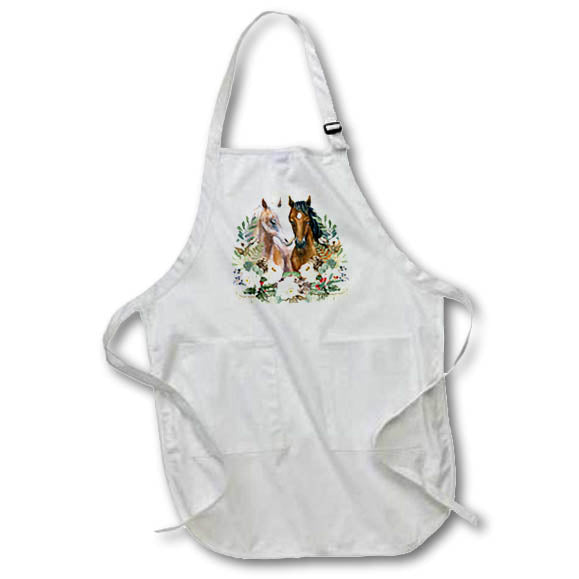 Apron - A Pair of Horses in Love Surrounded by Botanical Blooms Horses