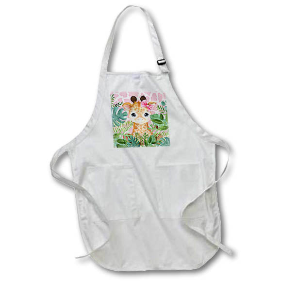 Apron - Pink Baby Giraffe with a Bow in her Hair for Girls Jungle Theme Kids Collection