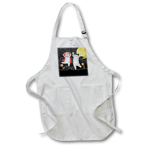 Apron - Cute Dancing Cats in Halloween Costumes with Candy and Full Moon Halloween Collection