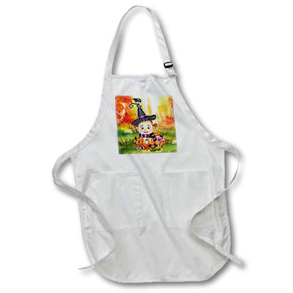 Apron - Little Witch Girl and Raven with Trick or Treat Candy for Halloween Halloween Collection